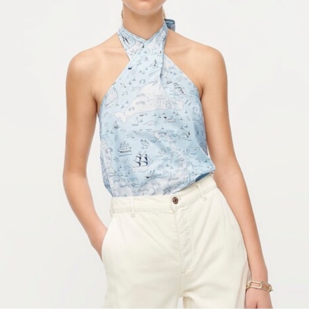 J. Crew Light Blue Nautical Print Tank Top